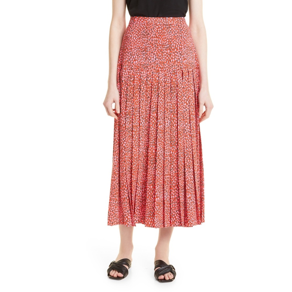 Ted Baker London Zandi Print Pleated Midi Skirt Pink Size 6 (US Size 16)